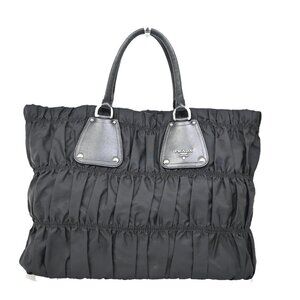 PRADA Logo Tessuto Gaufre Hand Bag Nylon Leather Black SHW 83EF631